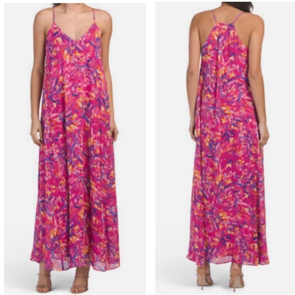 Nicole Miller Muted Floral Chiffon Slip Maxi Dress Size Small - Picture 4 of 16